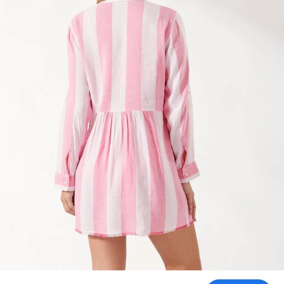 Tommy Bahama Rugby Beach Stripe Boyfriend Shirt Cover-up pink coral Coast : XS - Picture 2 of 9